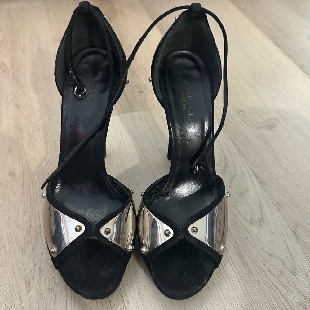 Gucci Women's Black Heels with Silver Accents